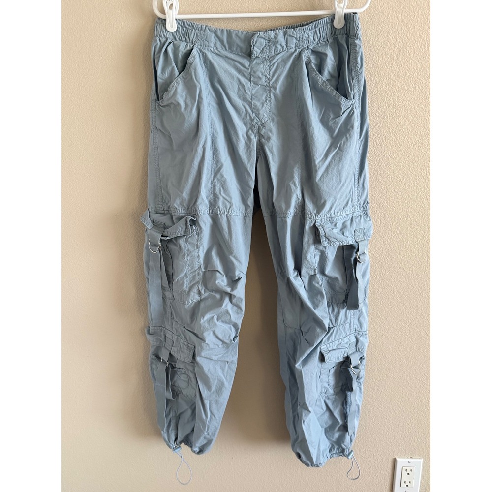 Garage Light Blue Multi Pocket D-Ring Utility Cargo Pants with Drawstring Cuffs